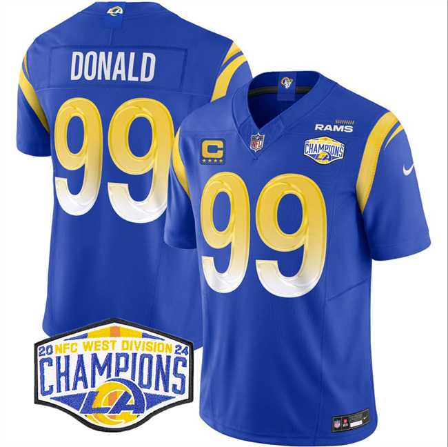 Mens Los Angeles Rams #99 Aaron Donald Blue 2024 NFC West Champions With 4-Star C Patch F.U.S.E. Vapor Untouchable Stitched Jersey->los angeles rams->NFL Jersey